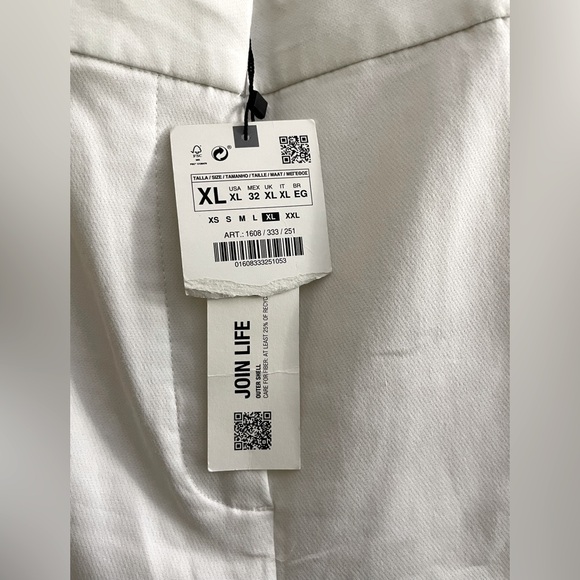 Sz XL ZARA White Trousers Slacks Garterized at the back white elastic waist &blk - Picture 4 of 12